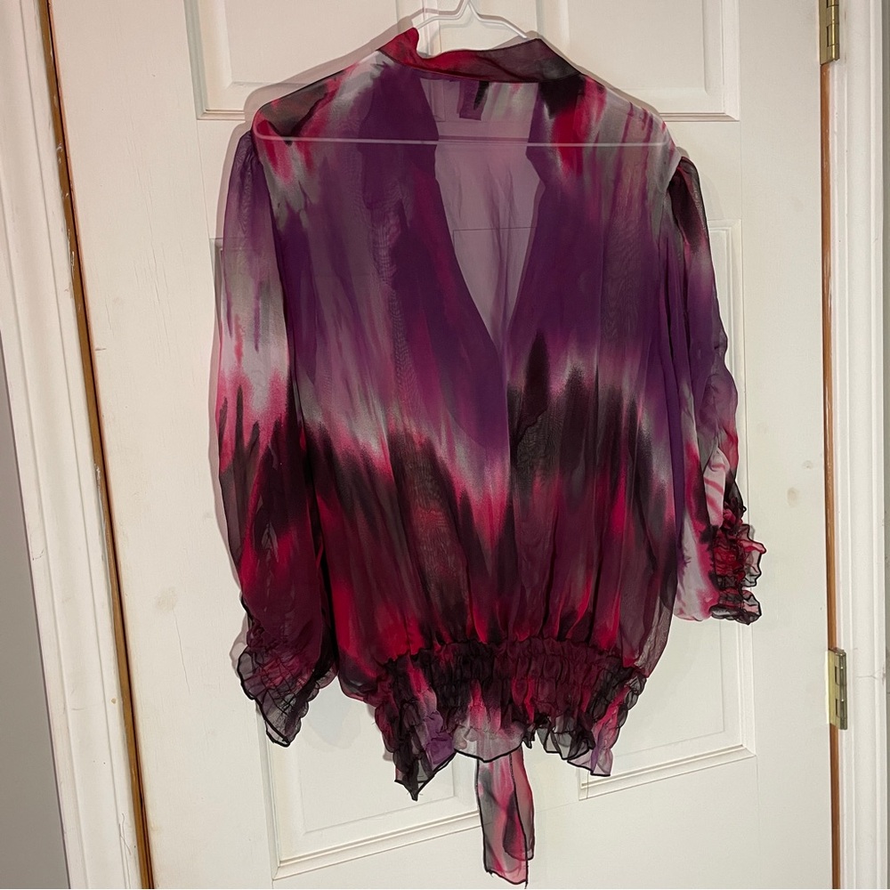 Cotton Express Red Asymmetrical Tie Front Blouse. (NWOT)